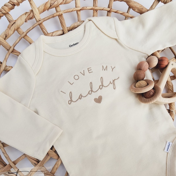 Embroidered I Love My Daddy ONESIES® brand, hello daddy ONESIES® brand, husband pregnancy announcement, Mom Dad 110