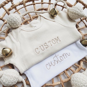 Embroidered Onesies® Brand, Personalized Baby Girl Onesies® Brand, Custom Girl Natural Baby Name Onesies® Brand, Baby Christmas Onesies® Boy