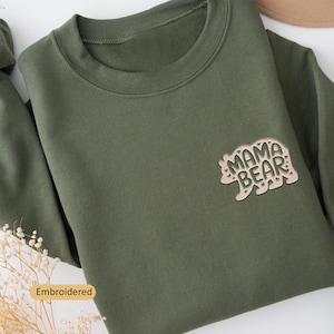 Embroidered Mama Bear Sweatshirt Matching Sweatshirts Mama Sweatshirt Pregnancy Announcement Christmas gift for Mom Crewneck Left Chest C46