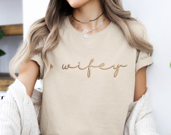 Embroidered Wifey Shirt, Customized Hubby & Wife Shirt,Honeymoon Shirt, Engagement Gift, Wedding Gift, Wife Husband Shirt, Women 117