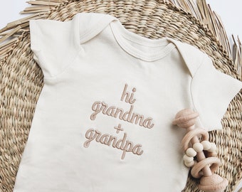 Embroidered Hi Grandma and Grandpa ONESIES® brand, hello grandma ONESIES® brand Pregnancy Reveal, Pregnancy Announcement to Grandparents 404