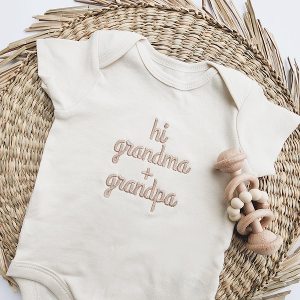 Embroidered Hi Grandma and Grandpa ONESIES® brand, hello grandma ONESIES® brand Pregnancy Reveal, Pregnancy Announcement to Grandparents 404