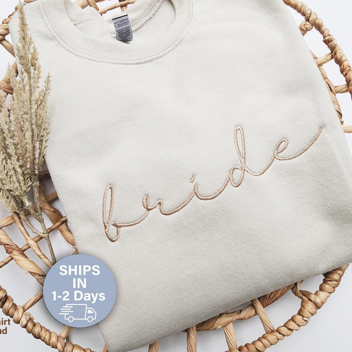 Embroidered Sweatshirt - L - White With Beige Thread