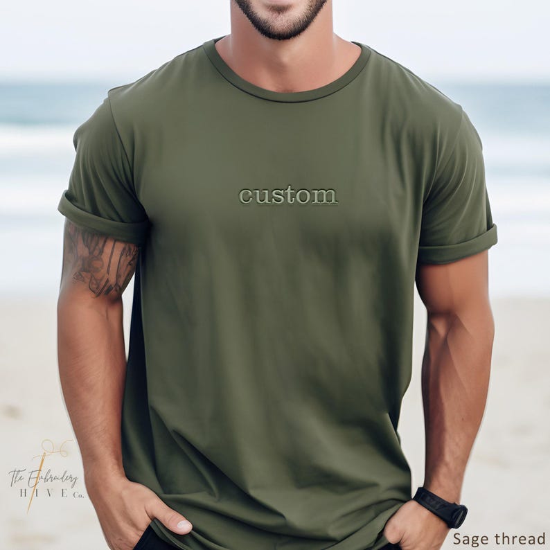 Custom Embroidered T shirt, Custom Embroidered Tshirt, Embroidered Tee, Custom Tee, Personalized Embroidered T Shirt, Center Front Design X5 image 6