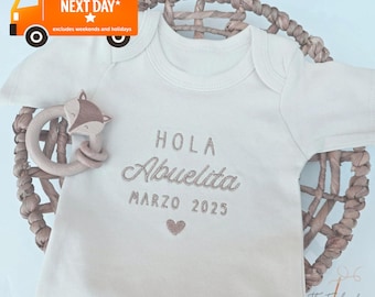 Embroidered Hola Abuelita ONESIES® brand, Hola Abuela, Spanish Hi Grandma Grandpa ONESIES® brand pregnancy reveal to Grandparents Z115