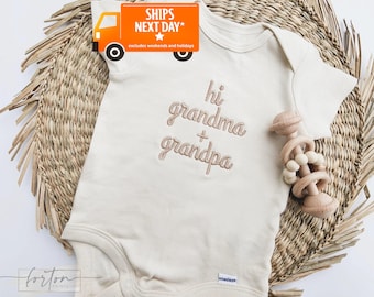 Embroidered Hi Grandma and Grandpa ONESIES® brand, hello grandma ONESIES® brand Pregnancy Reveal, Pregnancy Announcement to Grandparents 404