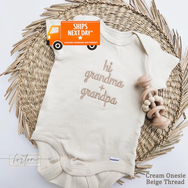 Embroidered Hi Grandma and Grandpa ONESIES® brand, hello grandma ONESIES® brand Pregnancy Reveal, Pregnancy Announcement to Grandparents 404