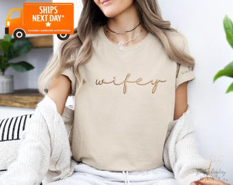 Embroidered Wifey Shirt, Customized Hubby & Wife Shirt,Honeymoon Shirt, Engagement Gift, Wedding Gift, Wife Husband Shirt, Women 117