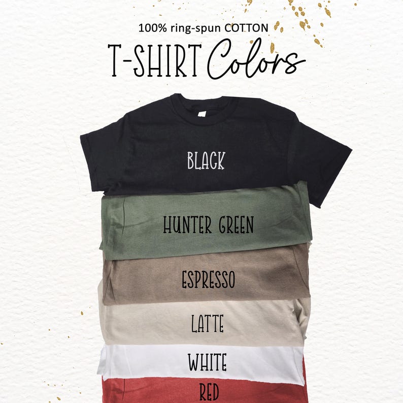 A stack of various colored T-shirts, with each shirt having a different color label.