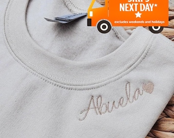 Embroidered Abuela Collar Sweatshirt, Grandma Sweatshirt, Spanish Grandma Crewneck, Pregnancy Reveal Crewneck, Gift For Grandma Women 141