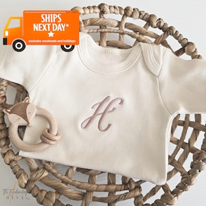 Embroidered Baby Name Initial, Baby Initial ONESIE® brand Pregnancy Announcement ONESIES® brand, Custom Girl Boy Natural Baby ONESIES® Z92