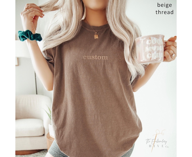 Custom Embroidered T shirt, Custom Embroidered Tshirt, Embroidered Tee, Custom Tee, Personalized Embroidered T Shirt, Center Front Design X5 image 4