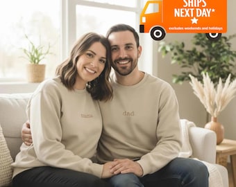 Embroidered Mom and Dad Matching Sweatshirts Mama Sweatshirt, Pregnancy Announcement, Mom Christmas gift for Mom Crewneck W195 M223