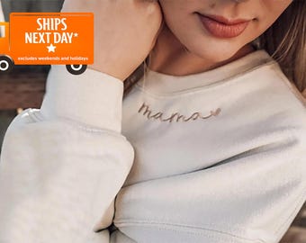 Mama Embroidered Sweatshirt Custom Collar Mama Collar Sweatshirt Mama Sweater Mama Crewneck New Mom Gift Pregnancy Announcement Women 120