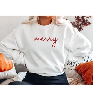 Embroidered Christmas Sweatshirts, Cute Christmas Shirts for Women, Christmas Gifts for Women Merry Shirt, Christmas Crewneck Sweatshirt