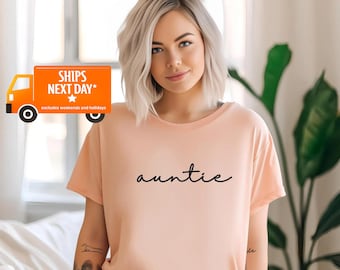 Camiseta bordada para tía, camiseta para tía, anuncio de embarazo, regalo para tía, revelación de embarazo para tía, camiseta genial para tía, mujeres 101