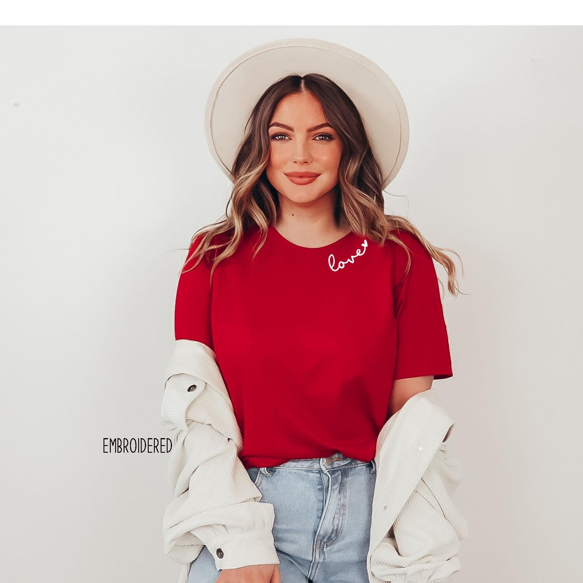 Embroidered Love Shirt Collar, Valentines day shirt, Heart Shirt, Cute Valentine Shirt, Valentines Day Gift for her, Love Neck Holiday 912