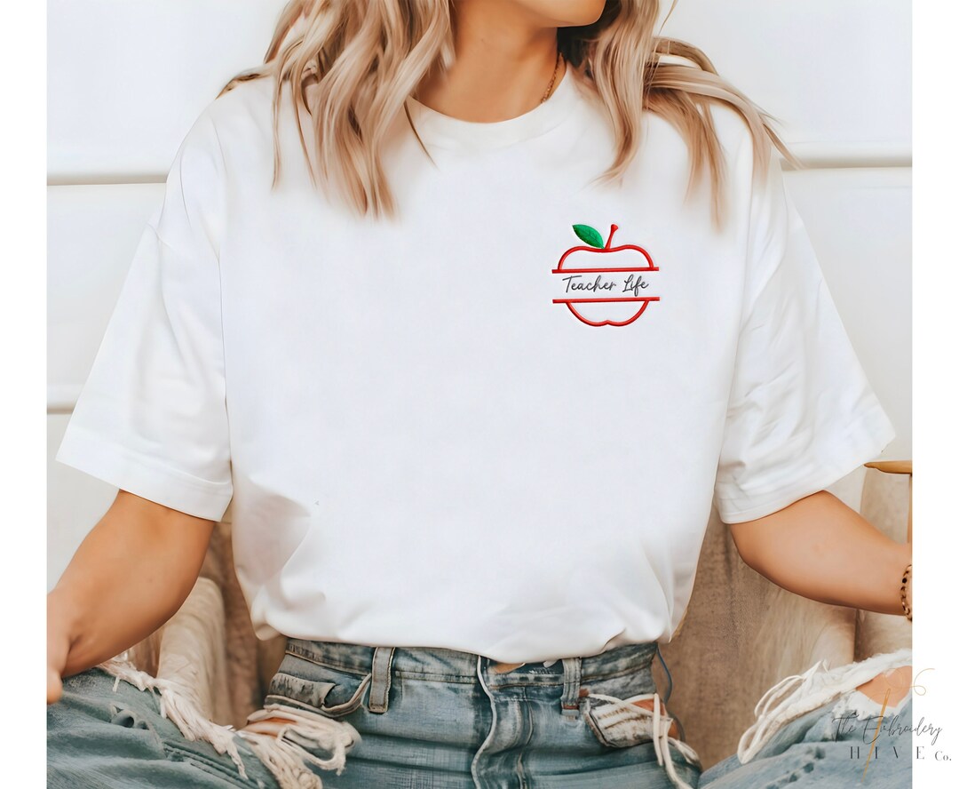 Teacher Life Shirt Embroidered Teacher Life Apple Shirts, Trendy ...