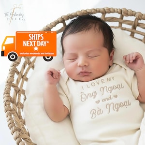 Embroidered I Love My Ong Ngoai and Ba Ngoai ONESIES® brand Hi Grandma and Grandpa ONESIES® brand pregnancy announcement Grandparents D42