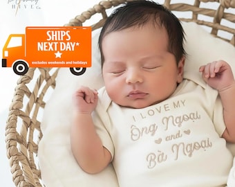 Embroidered I Love My Ong Ngoai and Ba Ngoai ONESIES® brand Hi Grandma and Grandpa ONESIES® brand pregnancy announcement Grandparents D42