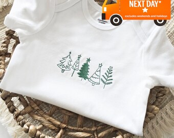 Embroidered Christmas Trees Onesies® Brand, Christmas Onesies® Brand, Merry Onesies® Merry Christmas Onesie®, Cute Christmas Onesies® H3