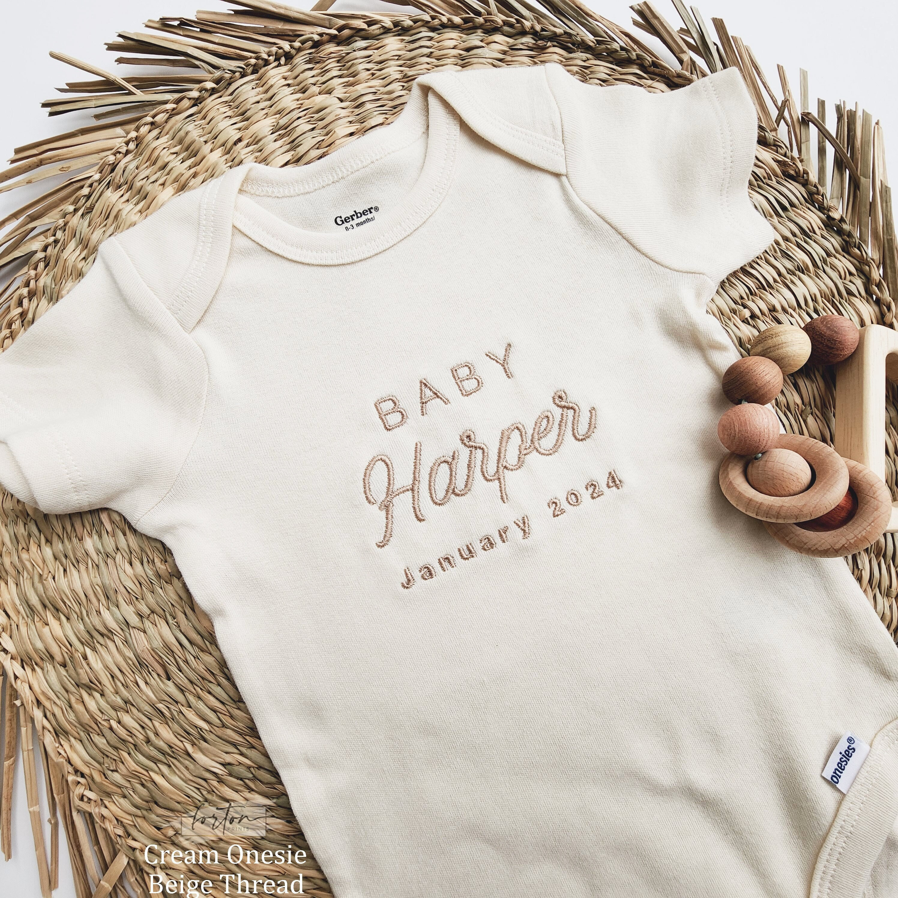 Embroidered ONESIES® brand, Personalized Baby Girl Boy ONESIES® brand, Custom Girl Natural Baby Name Expecting Due Date ONESIES® brand Z54
