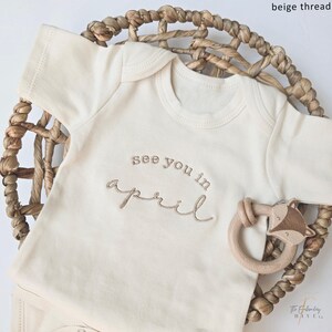 Embroidered See You in September Expected Month ONESIES® brand Pregnancy Announcement ONESIES® brand, Custom Girl Boy Natural Baby Name immagine 3