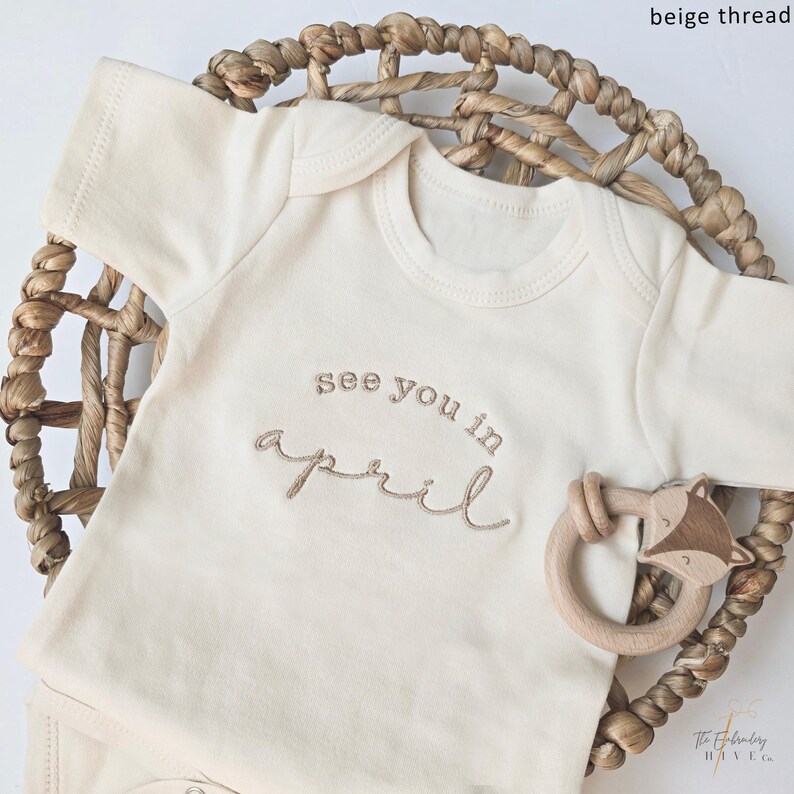 Embroidered See You in September Expected Month ONESIES® brand Pregnancy Announcement ONESIES® brand, Custom Girl Boy Natural Baby Name immagine 3