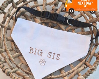 Embroidered Big Sis Dog Bandana Personalized Dog Bandana Adjustable Bandana Adjustable Dog Bandana Baby Pregnancy Announcement BIB 1