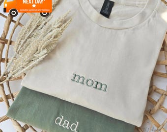 Embroidered Mama Dad Shirt, Mom Shirt, New Mom, New Dad, T-Shirt, Mommy Birthday Gift, Mother's Day Gift for Mom, Dad Gift, A24, M223