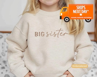 Pregnancy Announcement Big Sister Sweatshirt Embroidered Big Sister Sweater Embroidered Toddler Sweatshirt Big Sis Promoted to S28