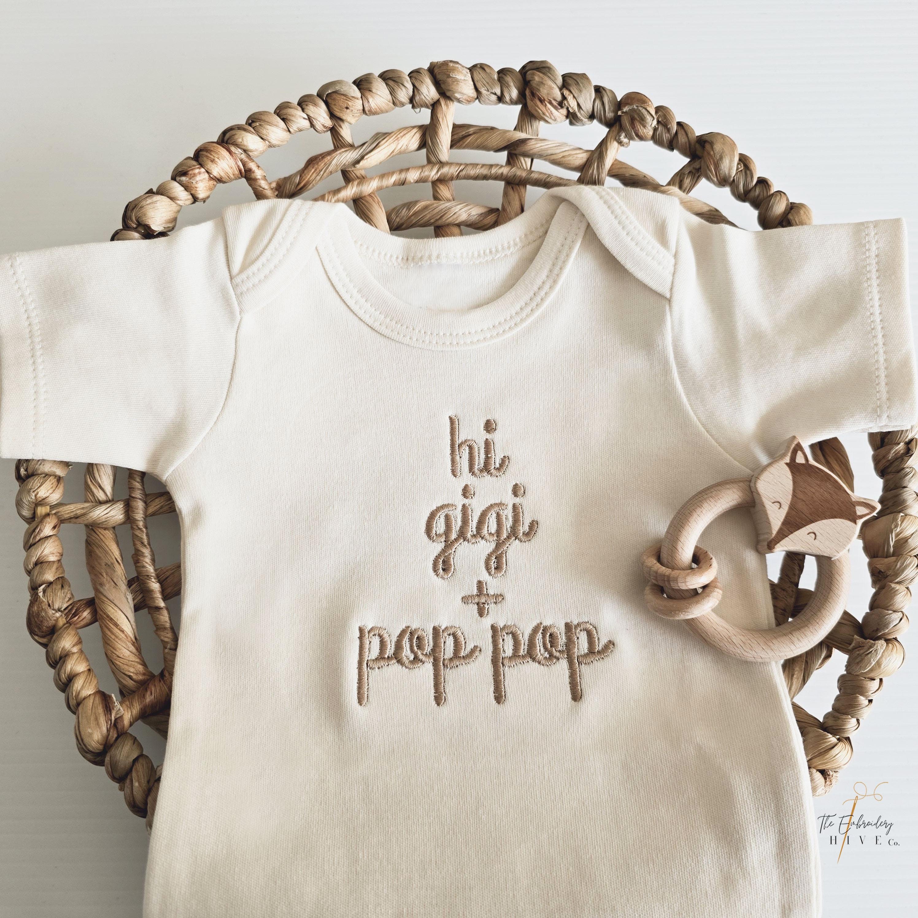 Embroidered Hi Gigi and Pop Pop ONESIE® brand, Grandparents Pregnancy Announcement to family, Girl Boy Natural Baby Name, I love my, G5