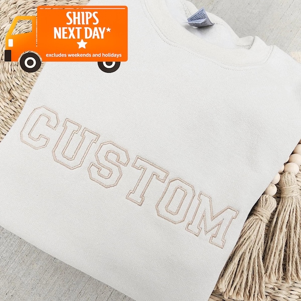 Custom Embroidered Sweatshirt, Embroidered Sweatshirt, Custom Text Sweatshirt, Personalized Varsity Sweater Personalized Gift Engagement X13