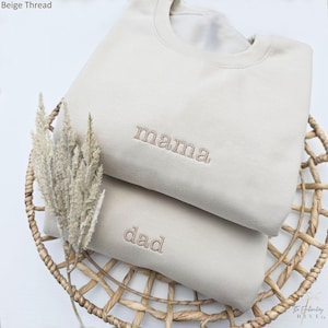 Embroidered Mom and Dad Matching Sweatshirts Mama Sweatshirt, Pregnancy Announcement, Mom Christmas gift for Mom Crewneck W195 M223