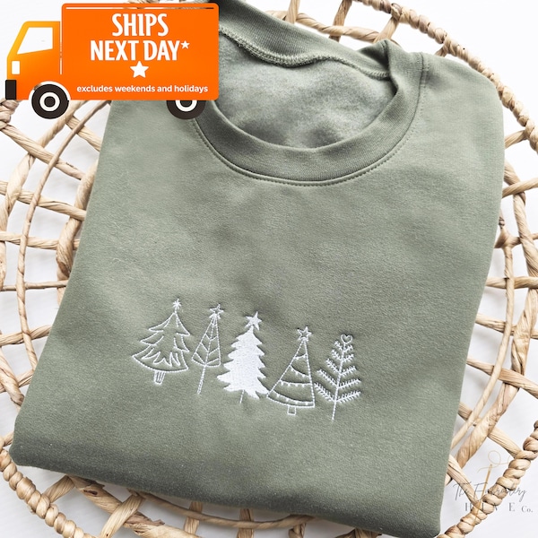 Sudadera con árbol de Navidad bordado, sudadera navideña, sudadera navideña, sudadera con bordado navideño, H34