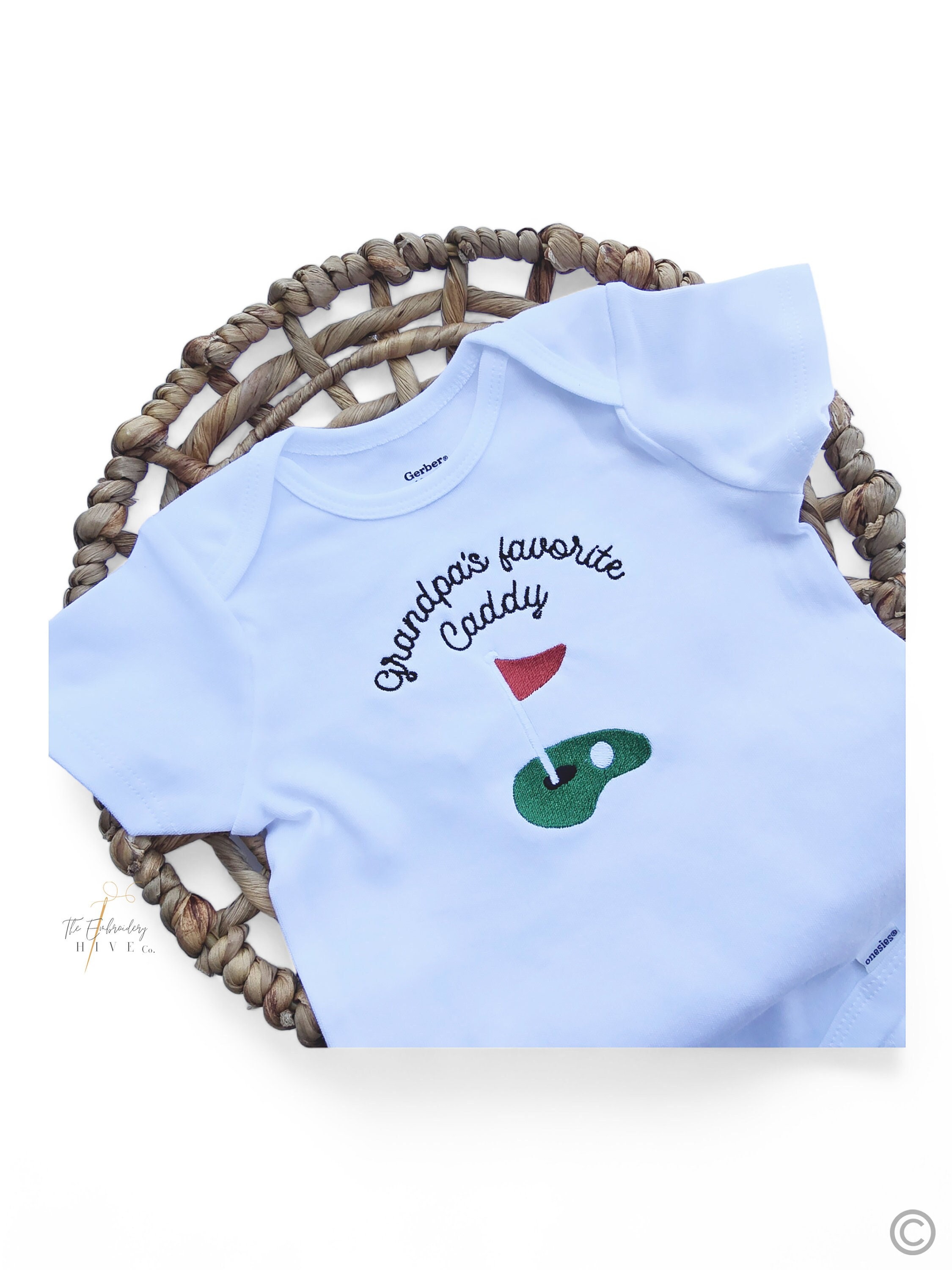 Embroidered Grandpa's Favorite Caddy ONESIES® brand, Baby Golf Club, Golfing Buddy, Pregnancy Baby Announcement to Grandparents. Misc250