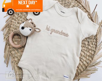 Embroidered Hi Grandma ONESIES® brand, hello grandma, pregnancy reveal to grandparents, pregnancy announcement, Reveal Grandparents 405