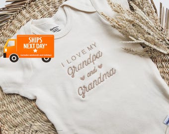 Embroidered Grandpa and Grandma Baby ONESIES® brand Cute I Love My Grandma and Grandpa ONESIES® brand, Custom Onesie® Grandparents 402