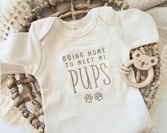 Embroidered Going Home to Meet My Pups Onesie® brand, New Best Friend Onesie® Personalized Dog Name Onesie® Dog Name Onesie® F45