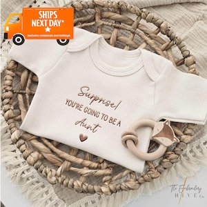 Embroidered Surprise You're going to be an Aunt, Surprise to Aunt Baby ONESIES® brand, Family Pregnancy Announcement Bodysuit, F25
