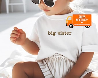 Embroidered Big Sister Shirt, T-Shirt, Tee, Big sis, Baby Pregnancy Announcement to Family, Grandparents, Husband, Toddler, Siblings 823
