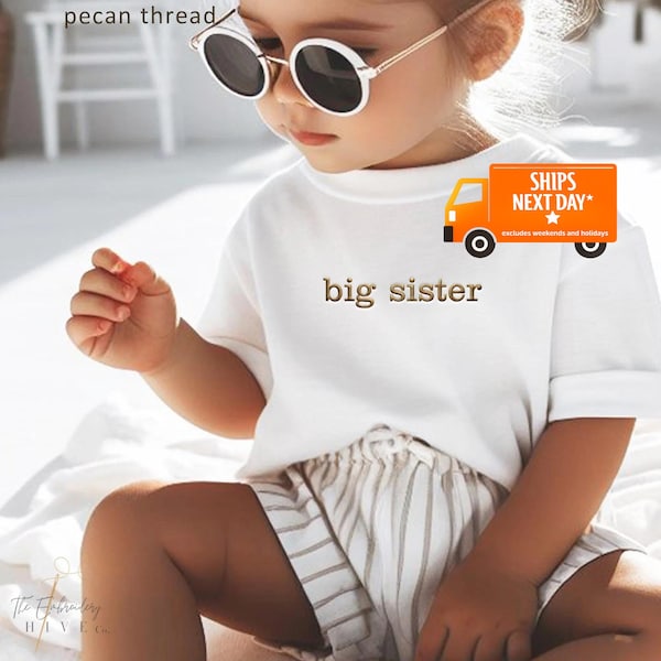 Embroidered Big Sister Shirt, T-Shirt, Tee, Big sis, Baby Pregnancy Announcement to Family, Grandparents, Husband, Toddler, Siblings 823