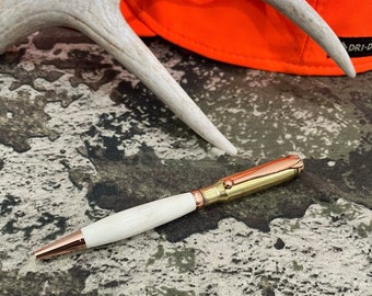 Handmade Whitetail Deer Antler and .308 Brass Twist Pen