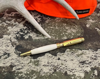 Handmade Whitetail Deer Antler and .308 Brass Twist Pen