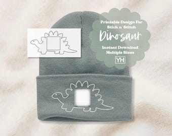 Hand Embroidered Dinosaur, Beanie Printable Pattern, Stick and Stitch Design, Digital