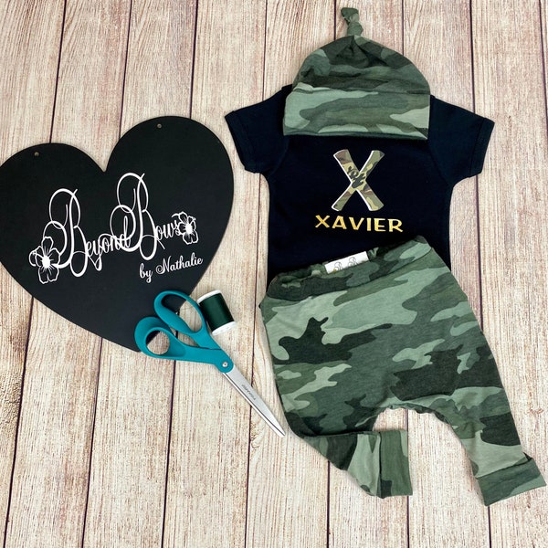 Personalized Camo Baby Set, Going Home Outfit, Newborn Outfit, Camouflage Set