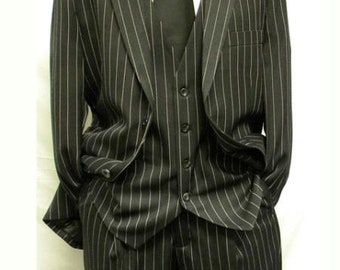 2 Button Black And Bold Chalk Gangster White Stripe Vested Big 1920 1930 Suit Flat Front Pants Pants