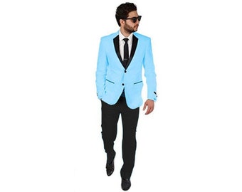 Black and baby blue tux top