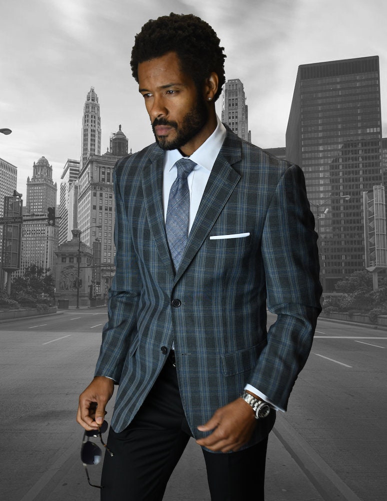 Two Button Charcoal Plaid Sport Coat 