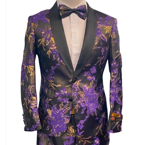 Mens Floral Prom Tuxedo With Matching Pants & Bowtie by - Etsy